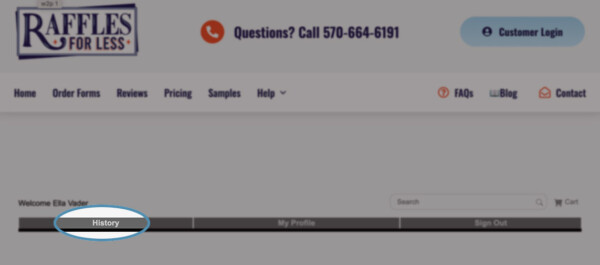 reorder-2 How to re-order raffle tickets - Step 2. Click on History