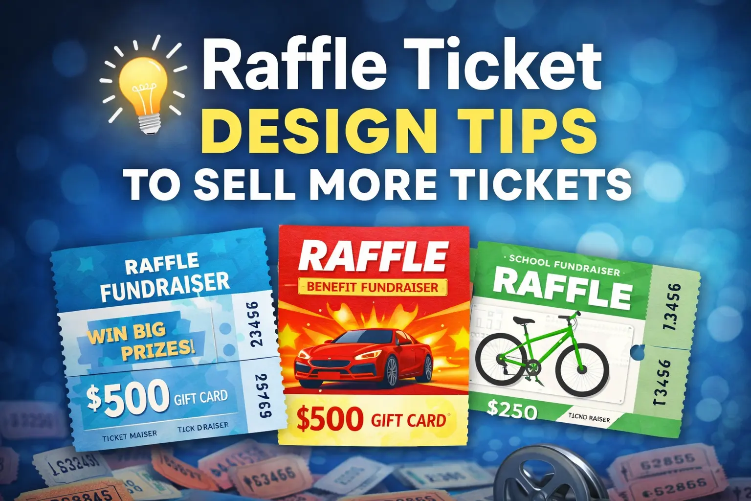 Raffle ticket design tips showing a modern custom raffle ticket layout to help sell more tickets